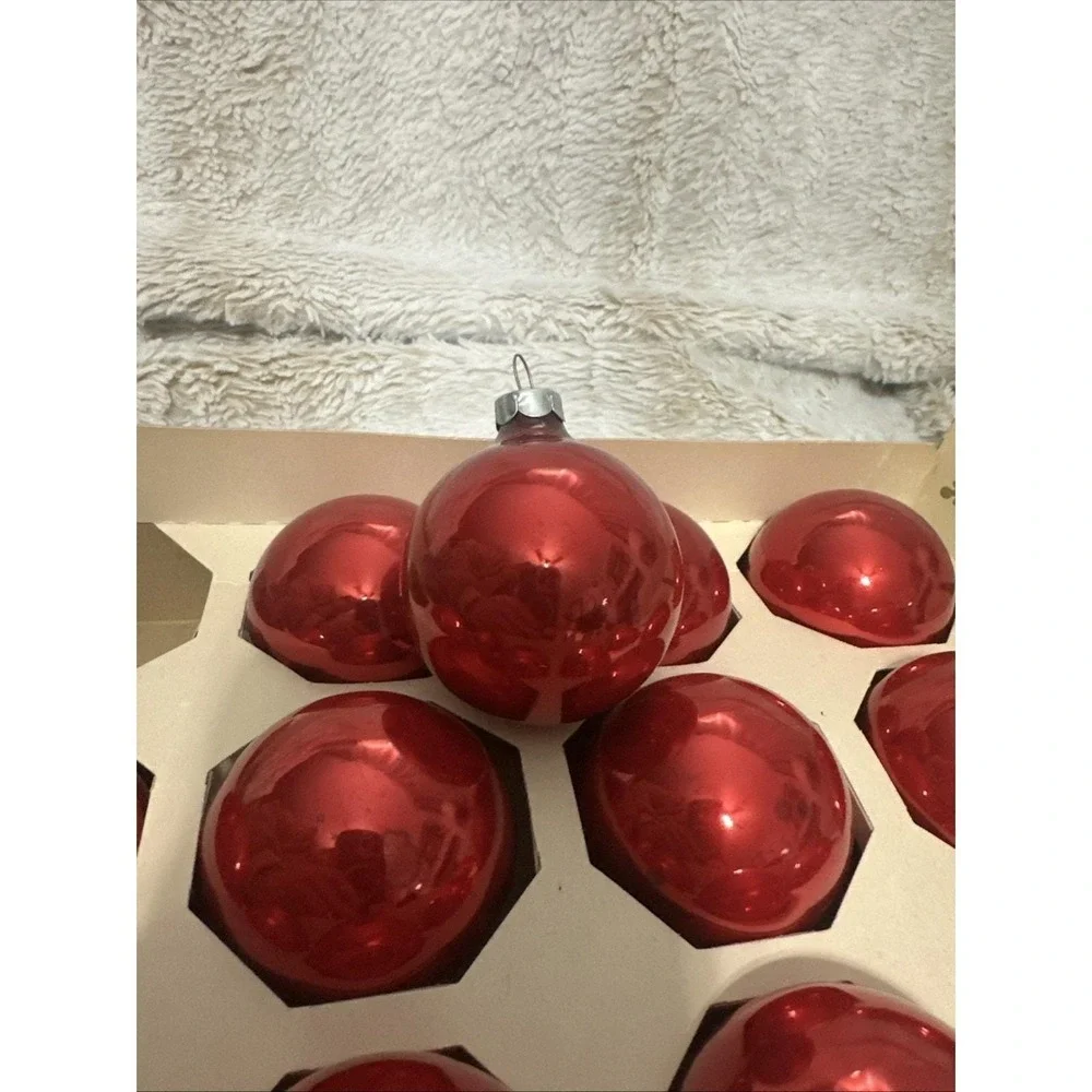 VTG Rauch‎ Industries Pyramid branded Red Glass Ball Ornaments - Box of 12